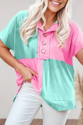 Aapparella - Colorblock Two Tone Half Buttons Collared T Shirt | S-XL