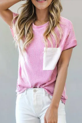 Aapparella - Corded Knit Colorblock Pocketed Round Neck Top New | S-XL