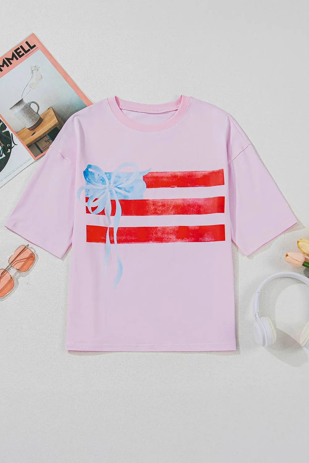 Aapparella - Pink Flag Bow Graphic Short Sleeve Tee | S-XL