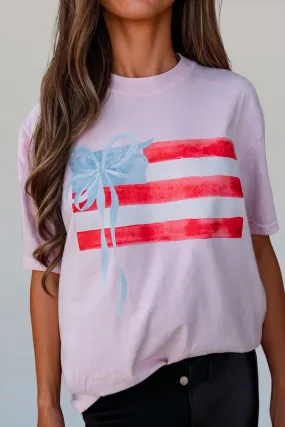 Aapparella - Pink Flag Bow Graphic Short Sleeve Tee | S-XL