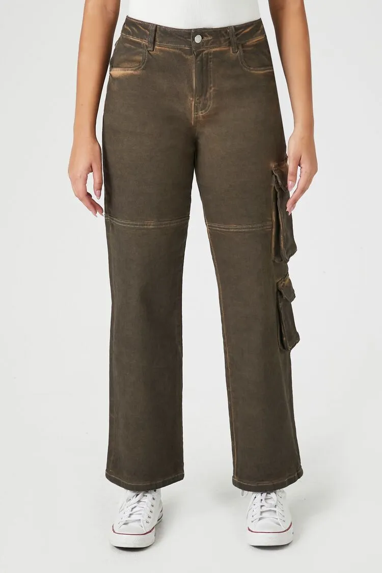 Acid Wash Straight-Leg Cargo Jeans