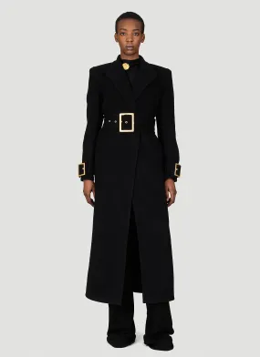 Balmain Belted Double-Breasted Wool Long Coat
