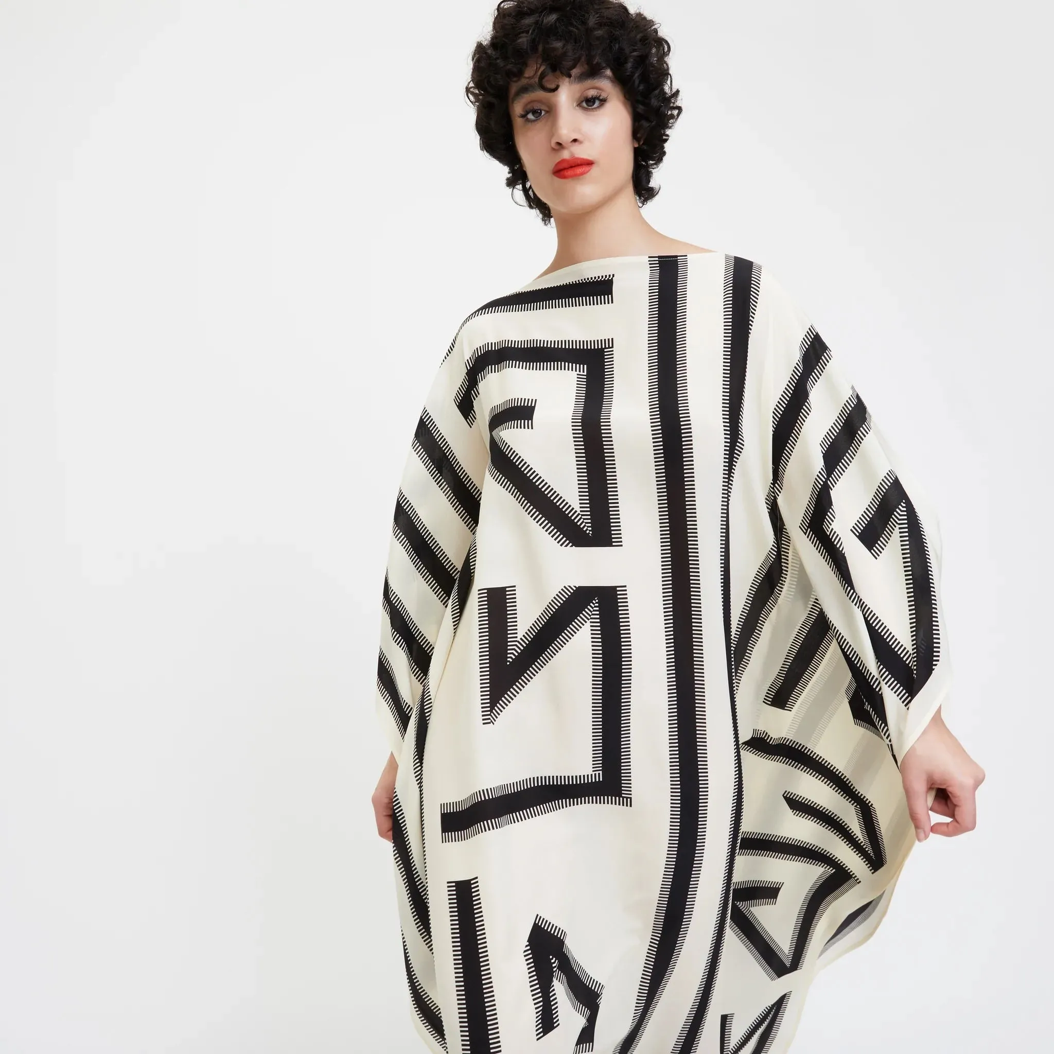 Black & White French Moss Kaftan For Women's, Occasion Wear Caftan