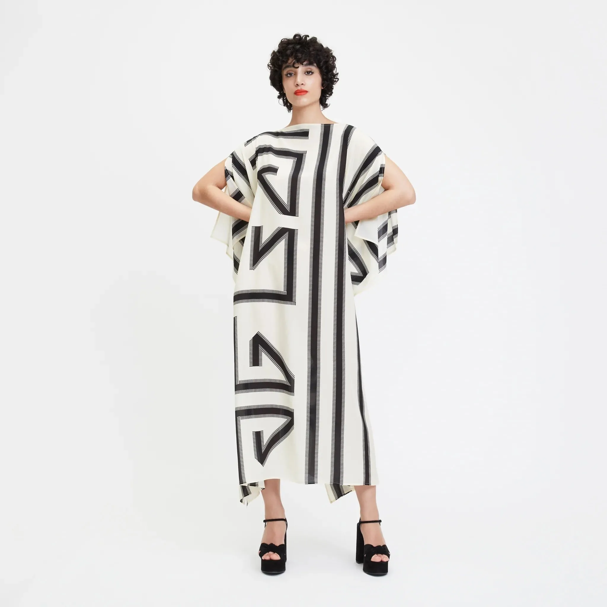 Black & White French Moss Kaftan For Women's, Occasion Wear Caftan