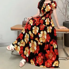 Bohemian Floral Maxi Dress - Sexy Summer Cotton Robe for Women, Indian & Korean Fashion Style
