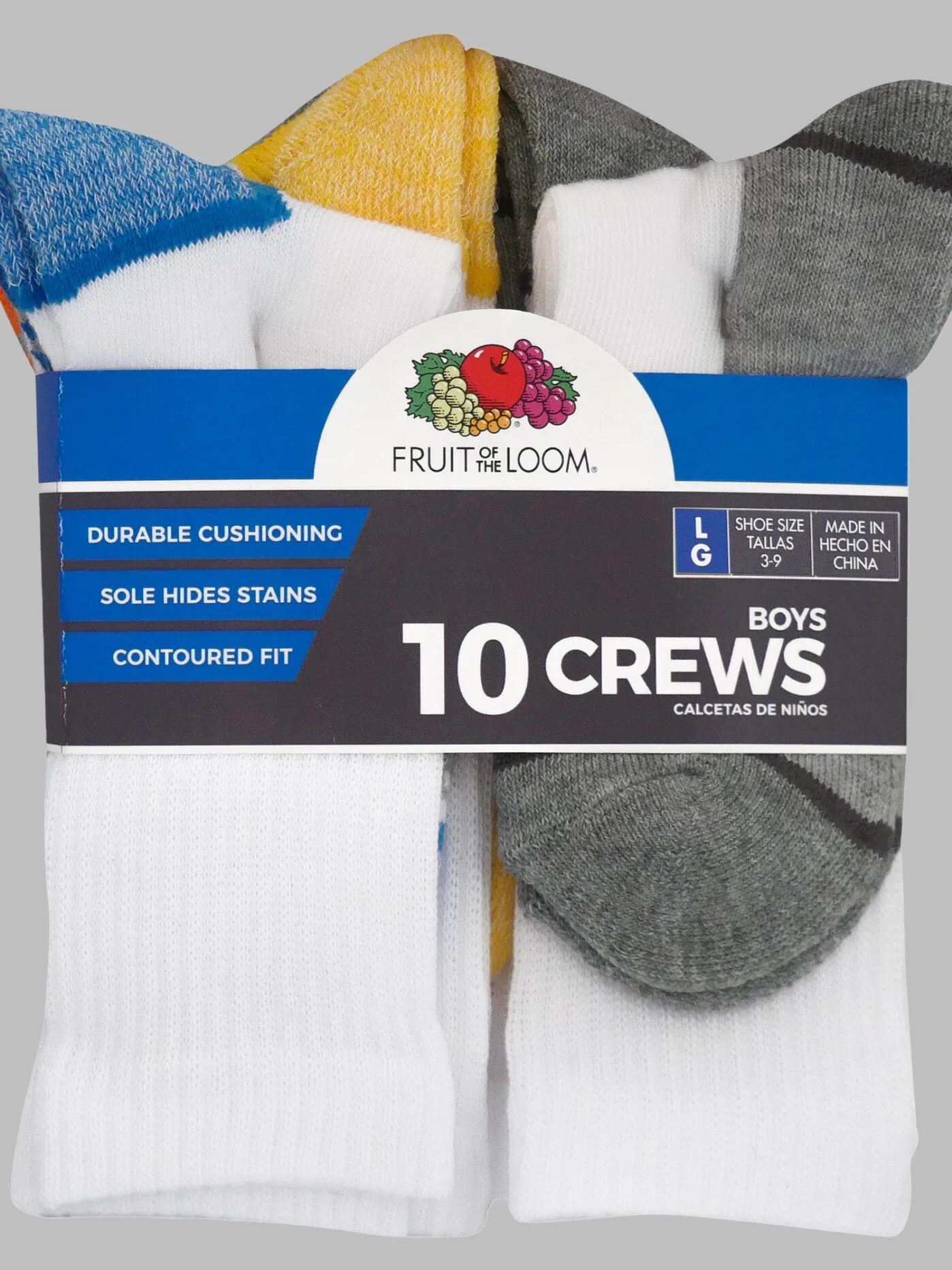 Boys' Sport Crew Socks, 10 Pack