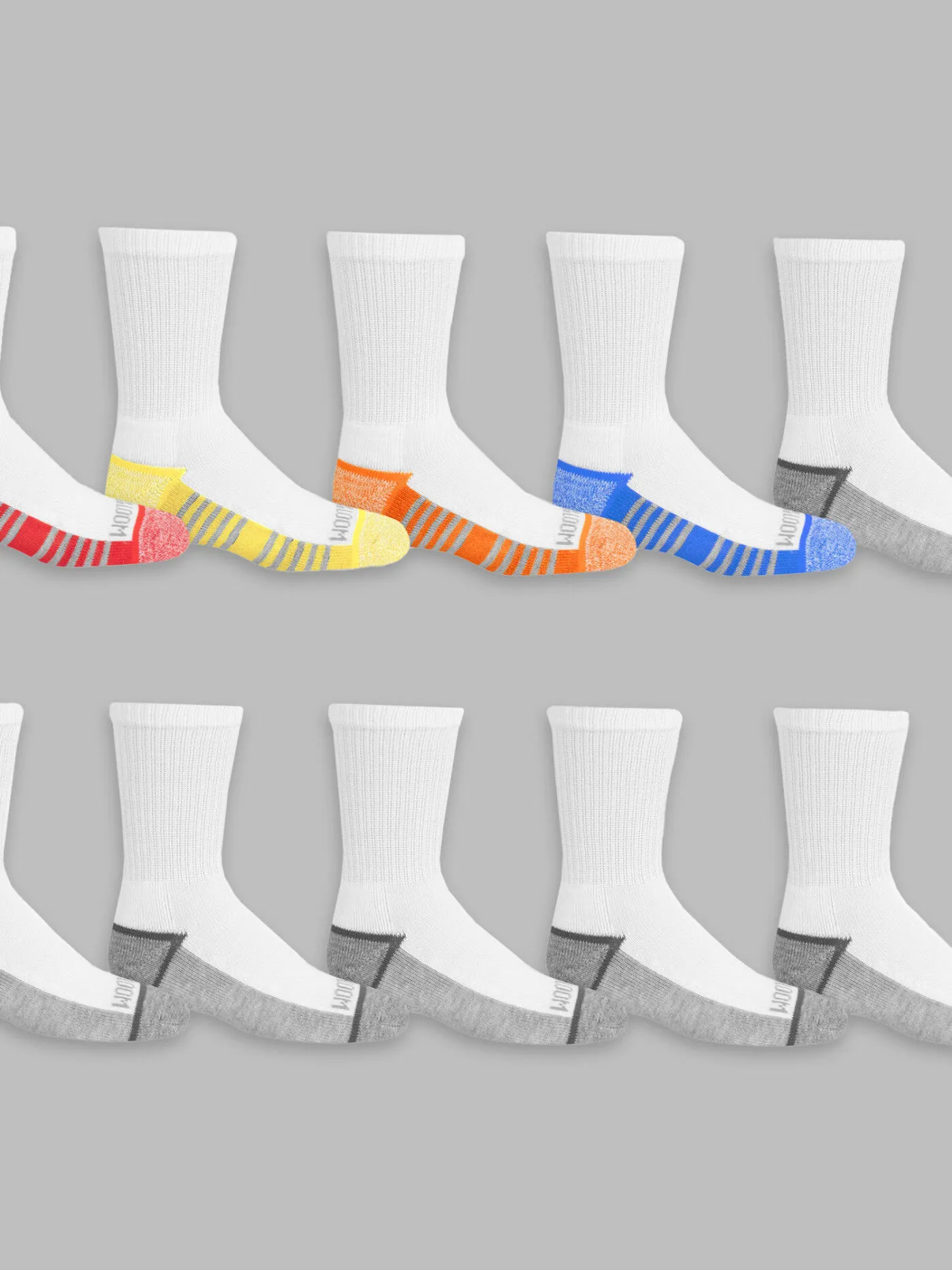 Boys' Sport Crew Socks, 10 Pack