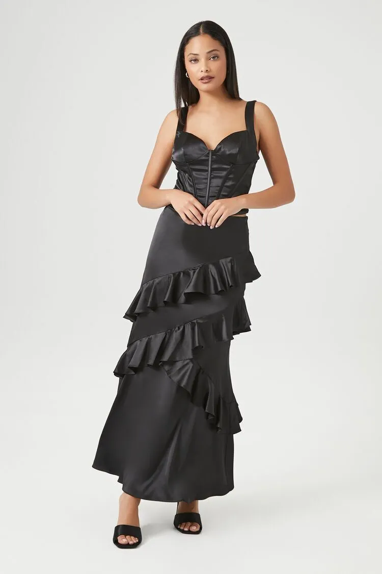 Chiffon Ruffle-Trim Maxi Skirt