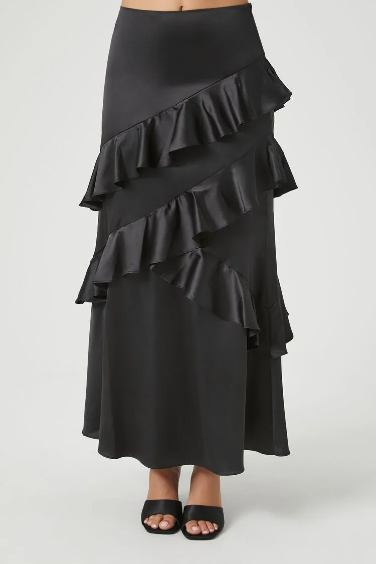 Chiffon Ruffle-Trim Maxi Skirt
