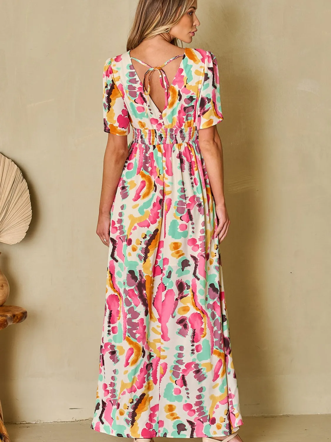 Classy V Neck Print Surplice Maxi Dress
