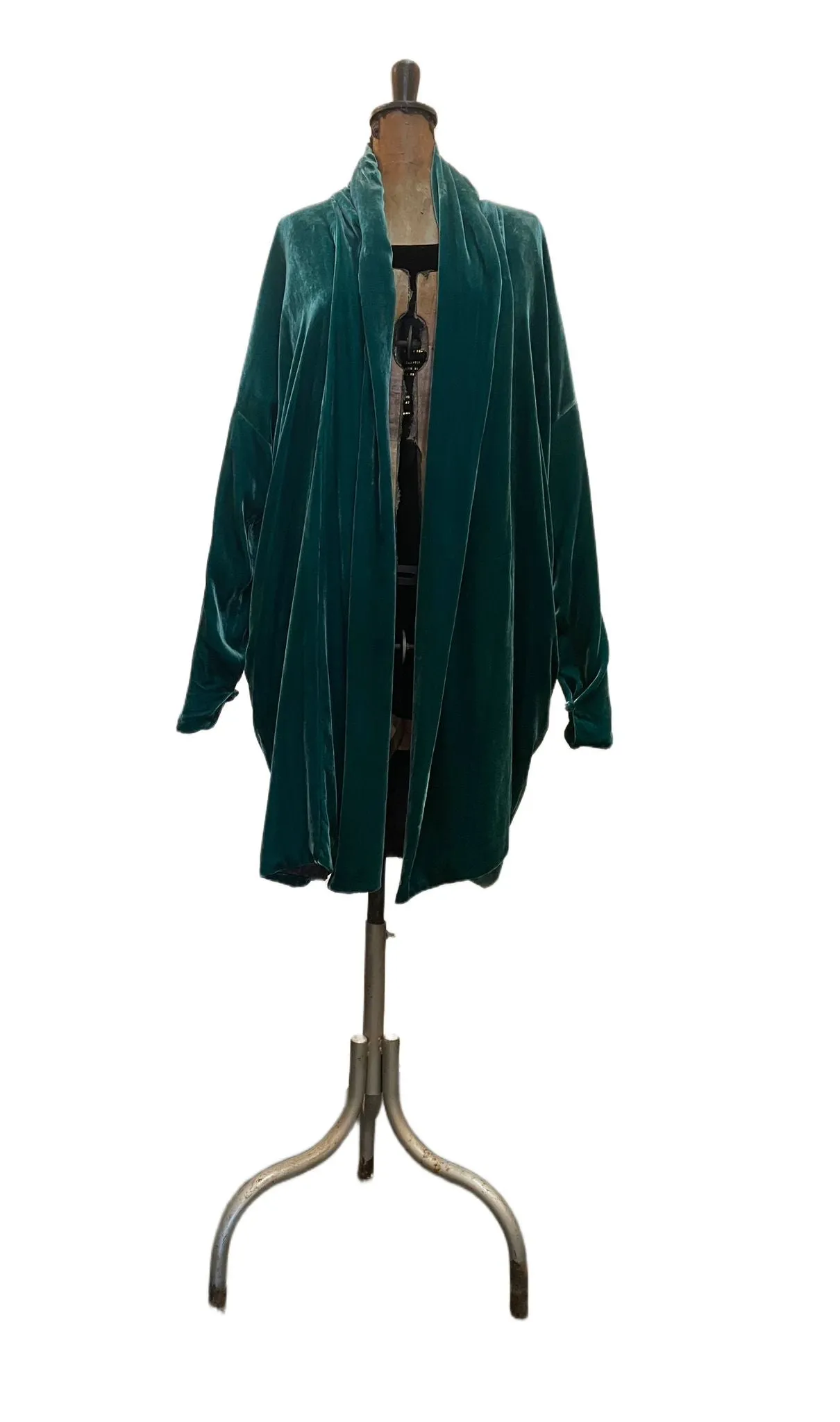 Cocoon coat ( Silk Velvet ) - Emerald Green