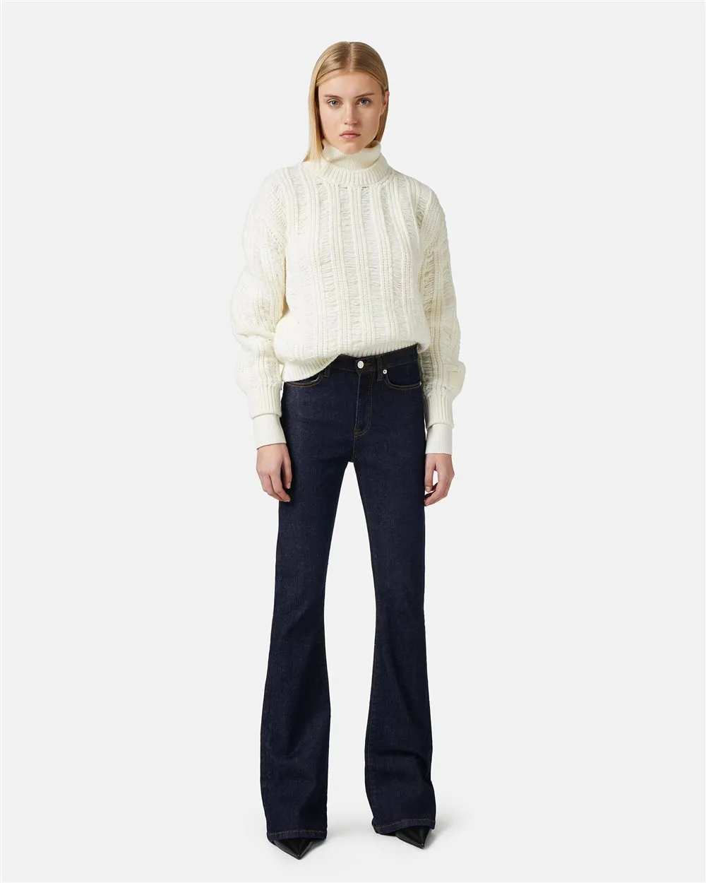 Crew-neck sweater in mouliné nylon wool