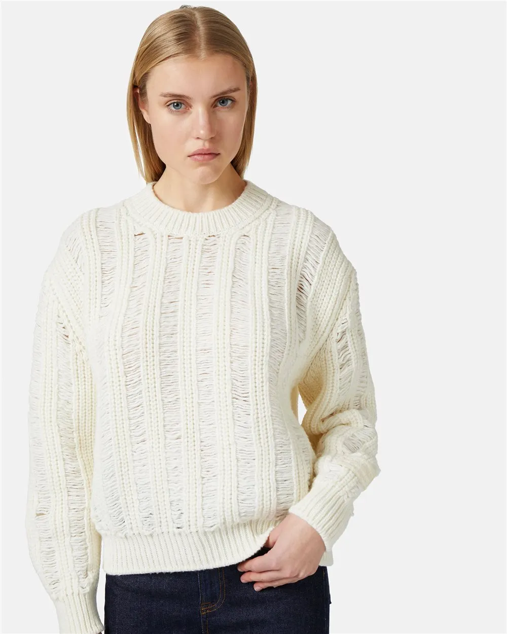 Crew-neck sweater in mouliné nylon wool
