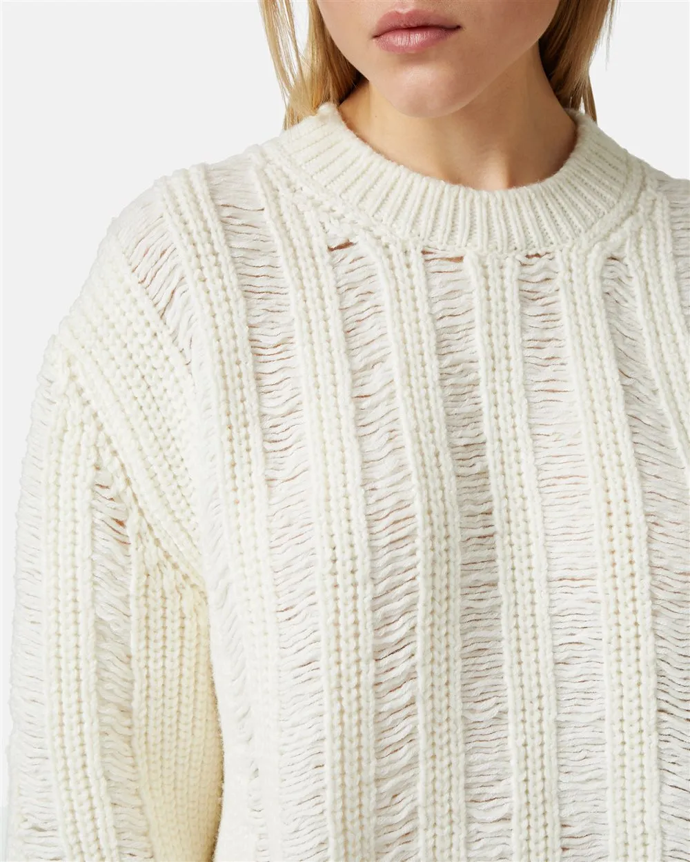 Crew-neck sweater in mouliné nylon wool