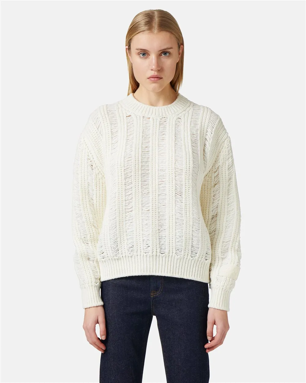 Crew-neck sweater in mouliné nylon wool