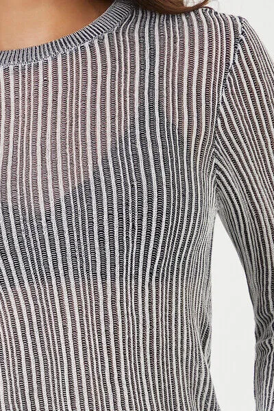 Cropped Shadow-Striped Sweater