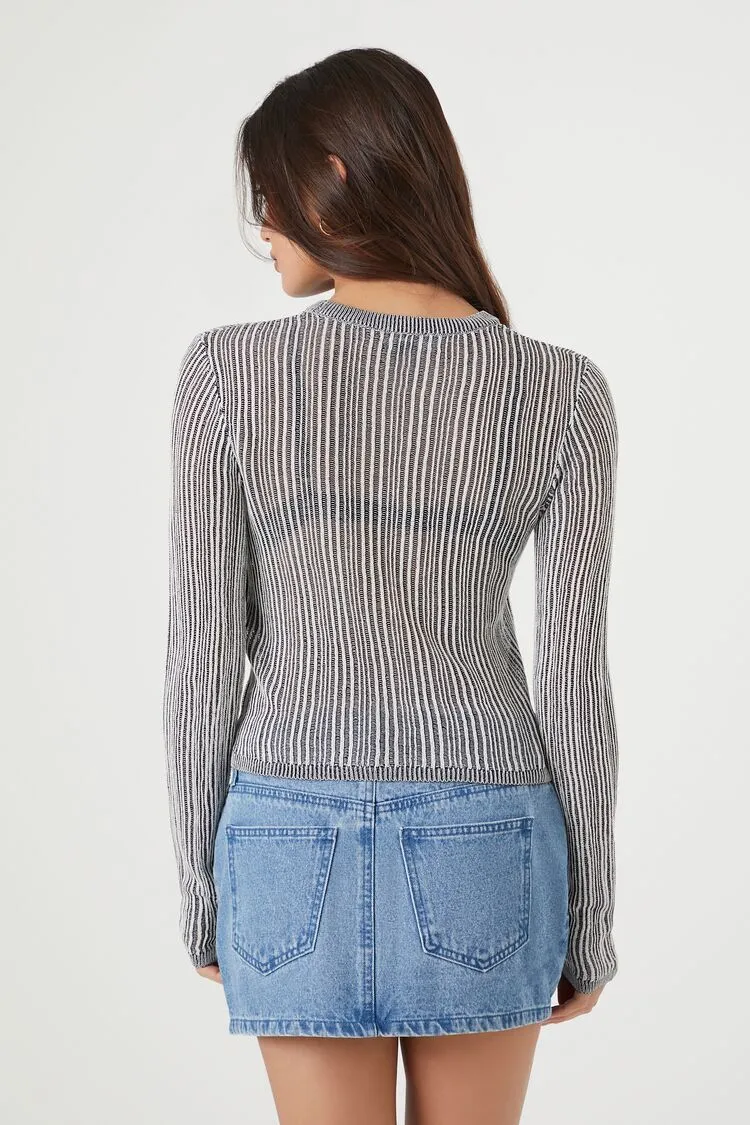 Cropped Shadow-Striped Sweater