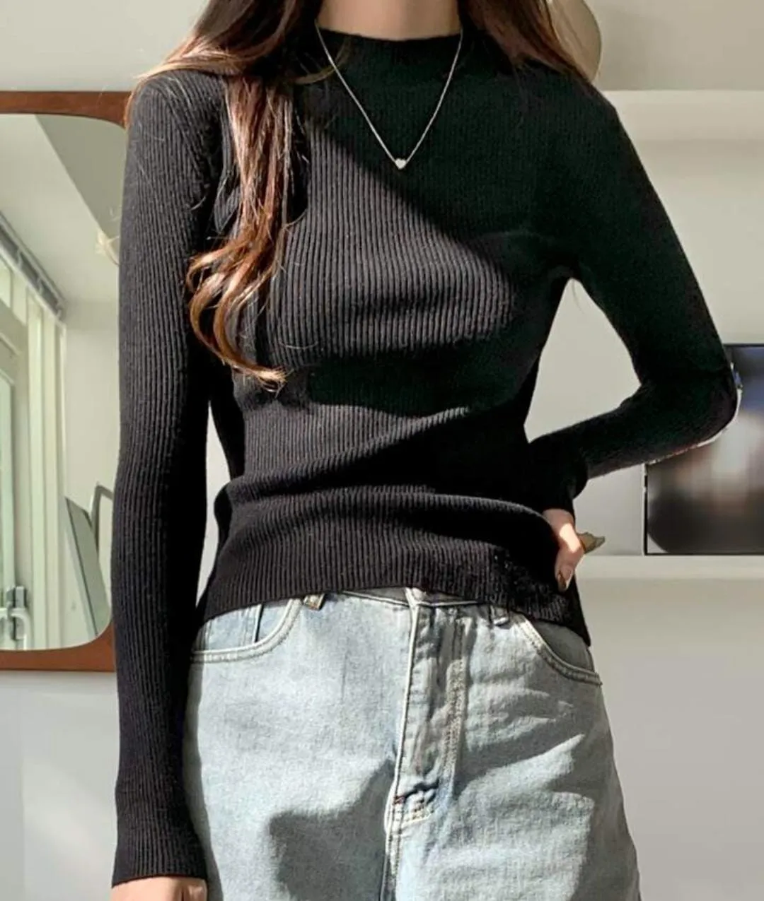 DAZY Kpop Mock Neck Ribbed Knit Sweater X3701341
