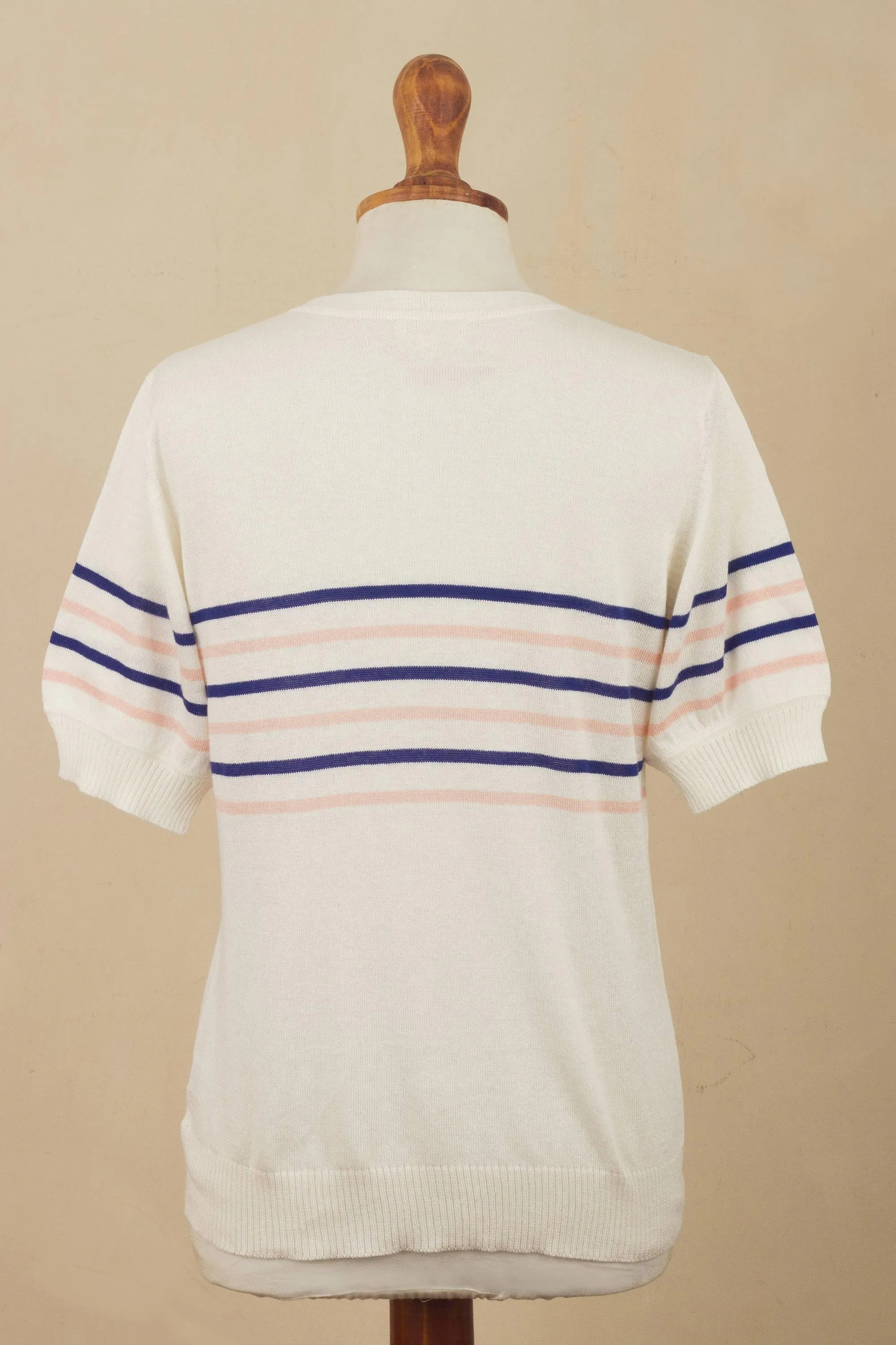 Desert Sunrise Cotton Blend Short Sleeve Striped Cardigan from Peru