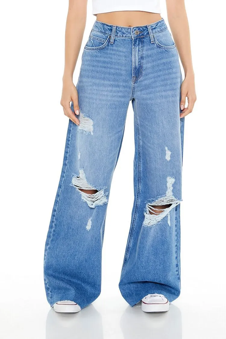 Distressed Wide-Leg Jeans