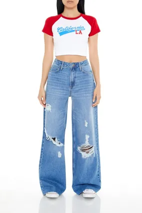 Distressed Wide-Leg Jeans