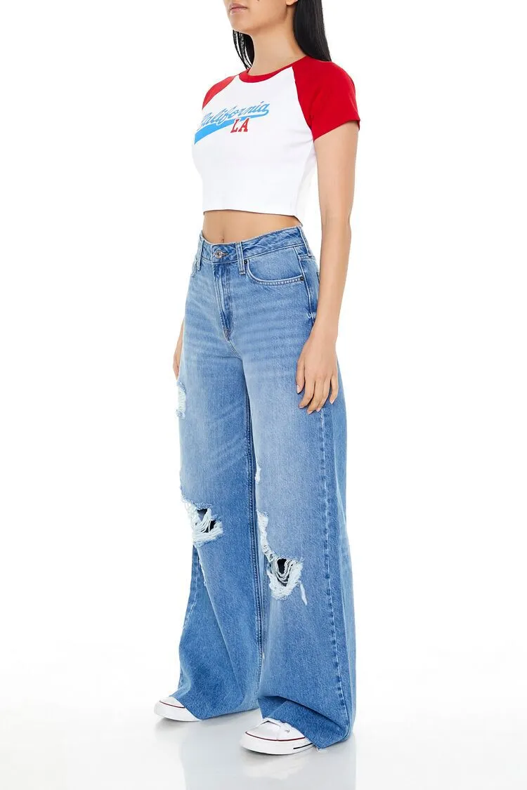 Distressed Wide-Leg Jeans