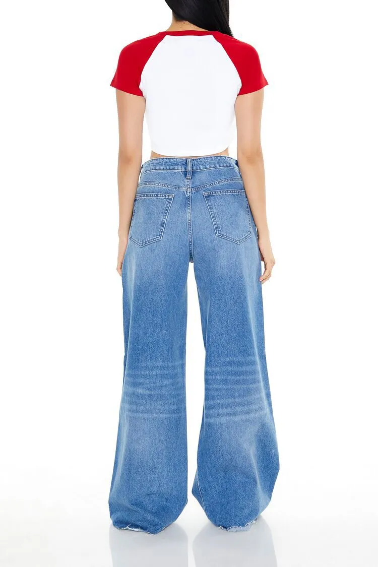 Distressed Wide-Leg Jeans