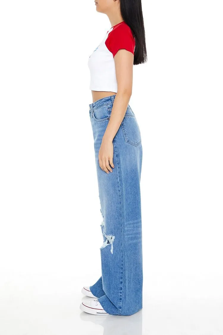 Distressed Wide-Leg Jeans