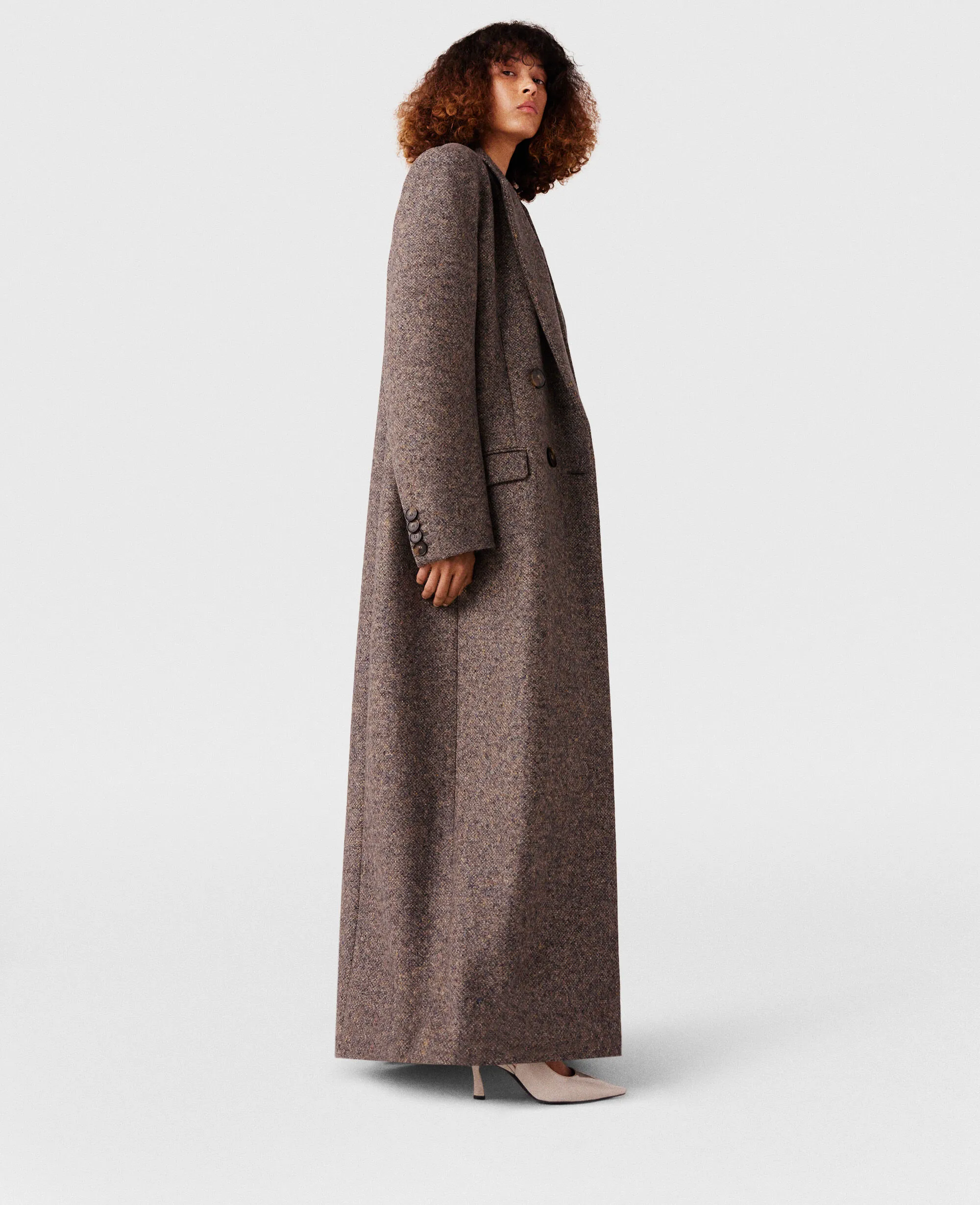 Double-Breasted Tweed Long Coat