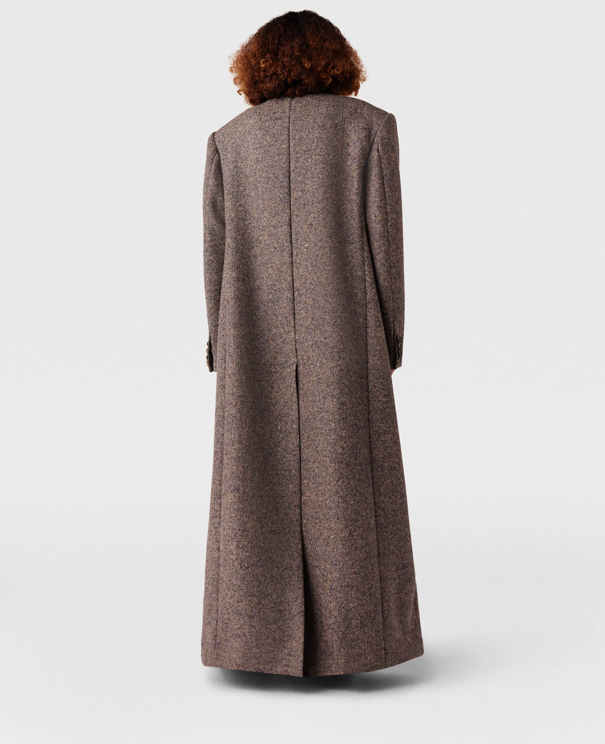 Double-Breasted Tweed Long Coat