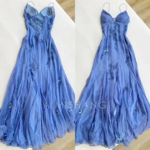 Elegant Formal Dresses Spaghetti Straps Appliques A Line Long Prom Dresses Formal Women's Dresses Party Dresses