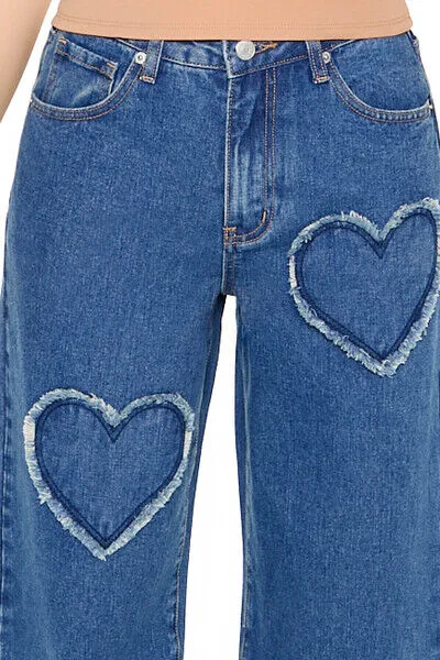 Frayed Heart Wide-Leg Jeans