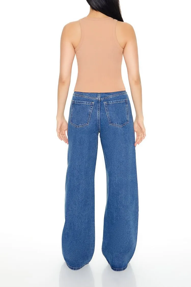 Frayed Heart Wide-Leg Jeans