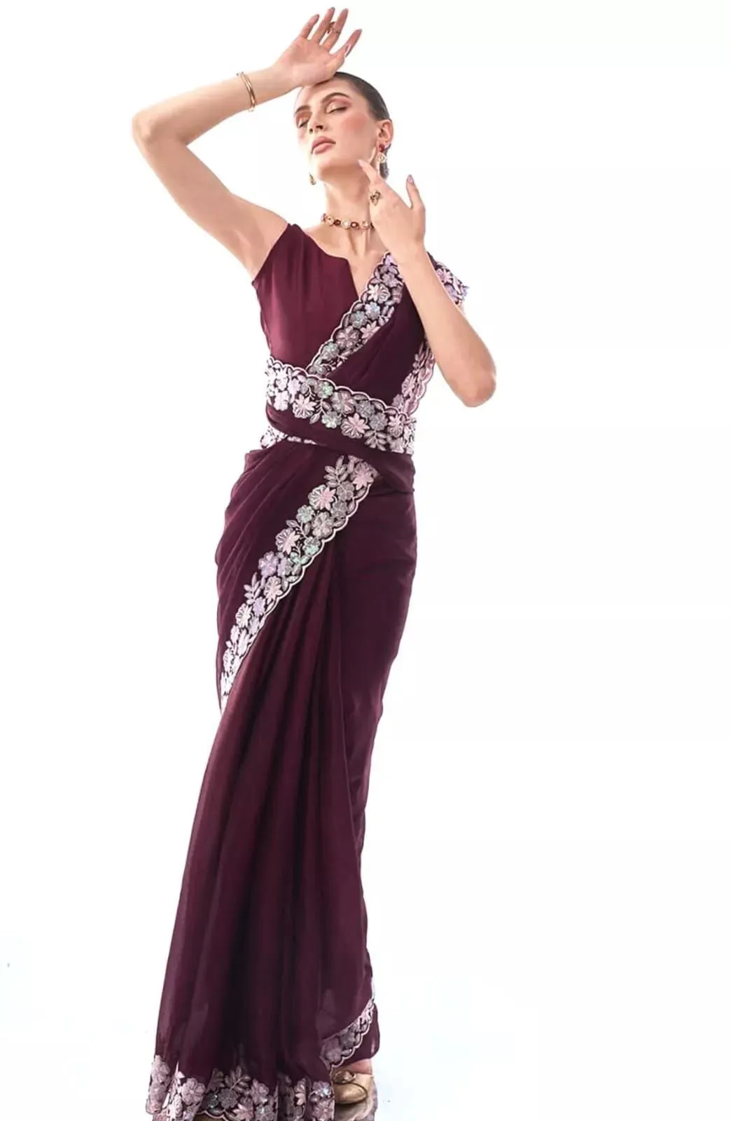 Georgette Classic Party Wear Saree,Wedding Bollywood Sari With Blouse