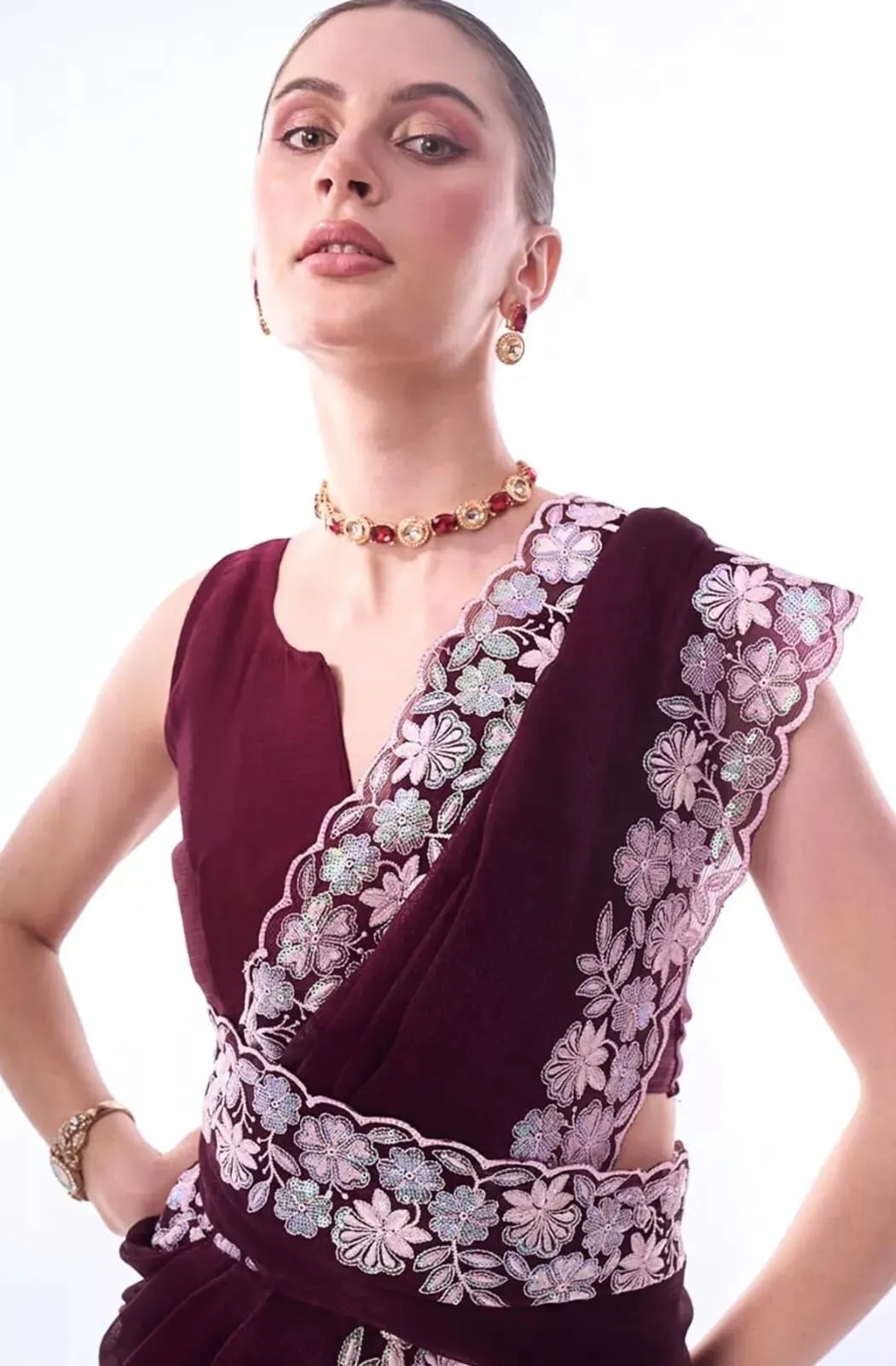 Georgette Classic Party Wear Saree,Wedding Bollywood Sari With Blouse