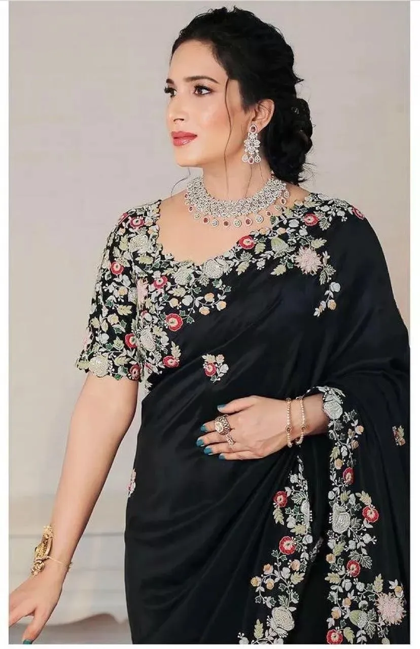 Georgette Embroidery Work Saree With Blouse,Party Wear Designer Saree