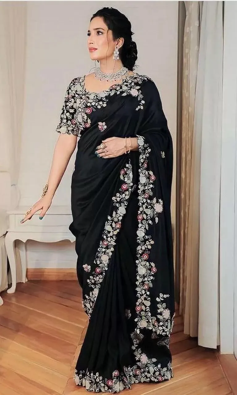 Georgette Embroidery Work Saree With Blouse,Party Wear Designer Saree
