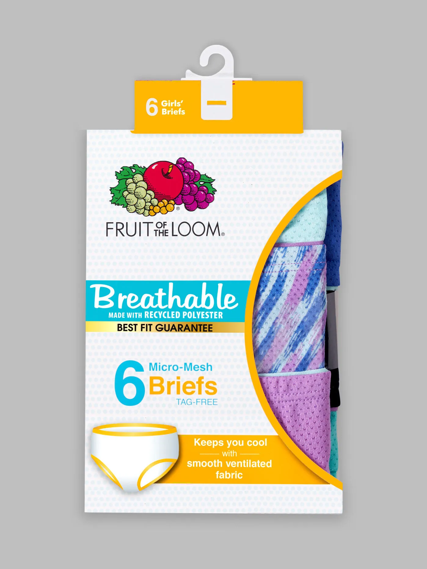 Girls' Breathable Micro-Mesh Brief Underwear, Assorted 6 Pack