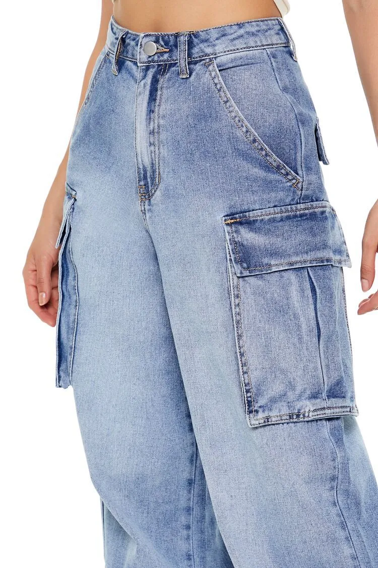 High-Rise Wide-Leg Cargo Jeans
