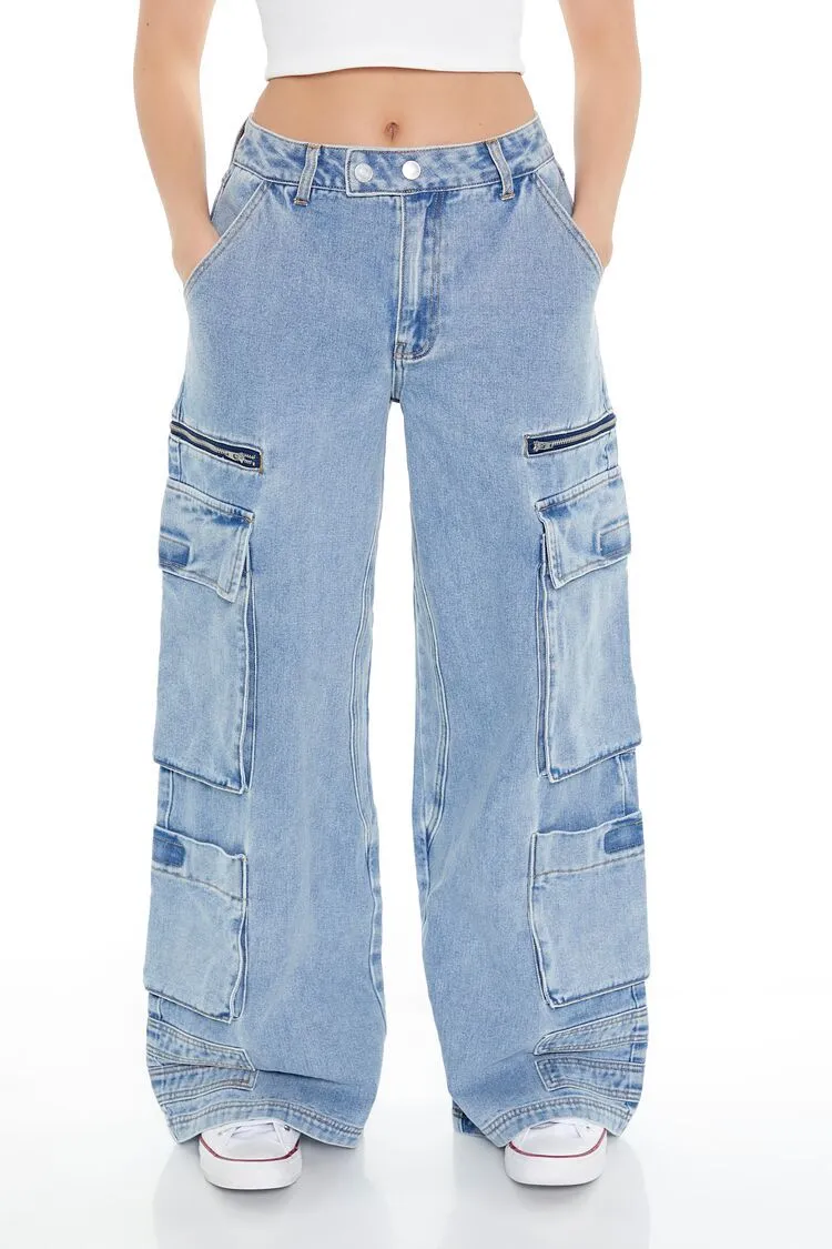 High-Rise Wide-Leg Cargo Jeans