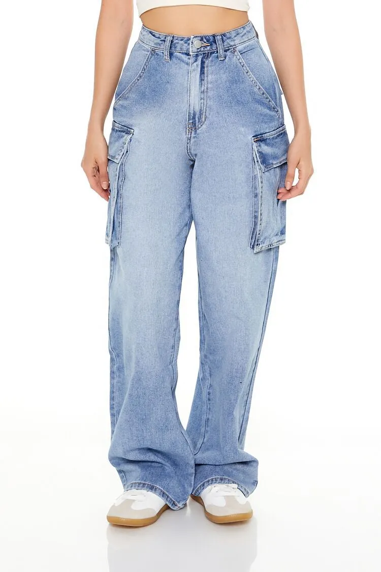 High-Rise Wide-Leg Cargo Jeans