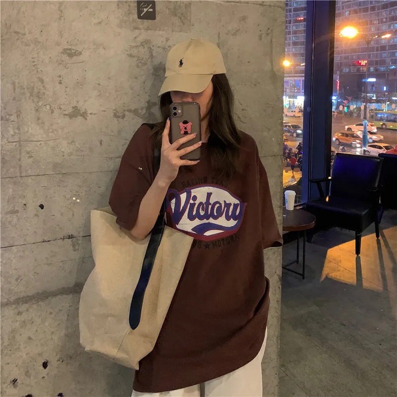 Letter Printing Three-quarter Sleeve T-shirt For Women's New Loose Lazy Style Simple top S4510724
