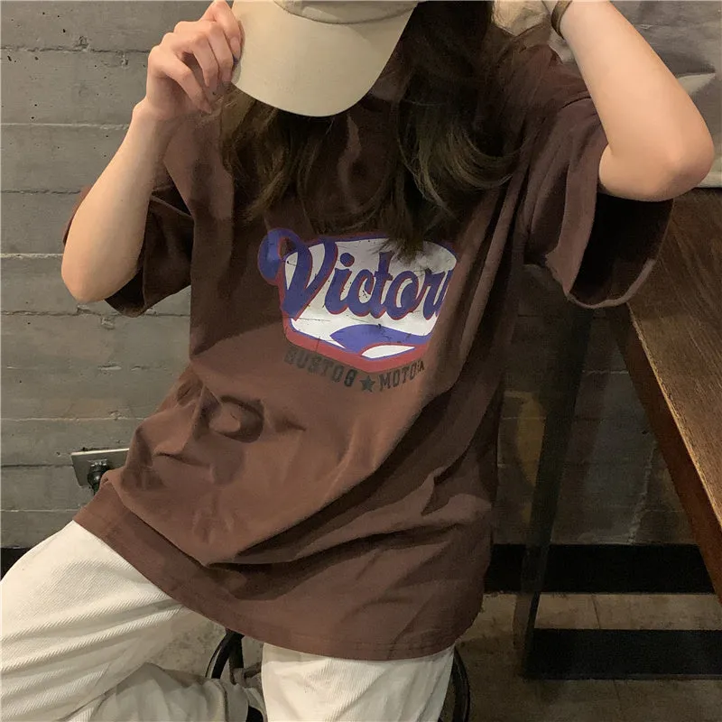 Letter Printing Three-quarter Sleeve T-shirt For Women's New Loose Lazy Style Simple top S4510724