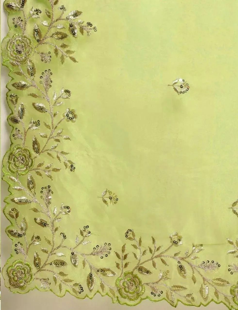 Light Green Soft Organza With All Over Embroidery Work  Sari & Blouse