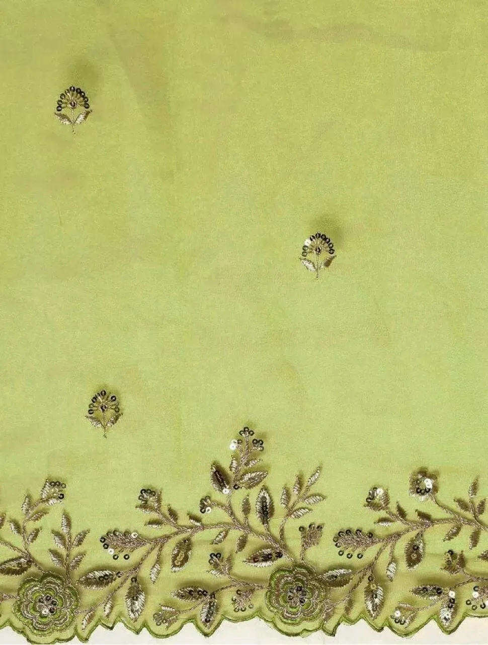 Light Green Soft Organza With All Over Embroidery Work  Sari & Blouse