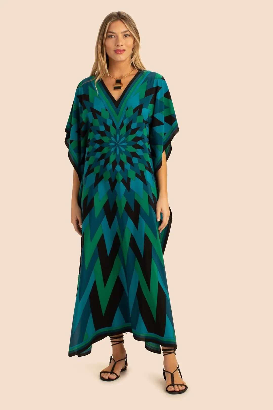 Long Dresses, Silk Crepe Digital Printed Kaftan For Women's