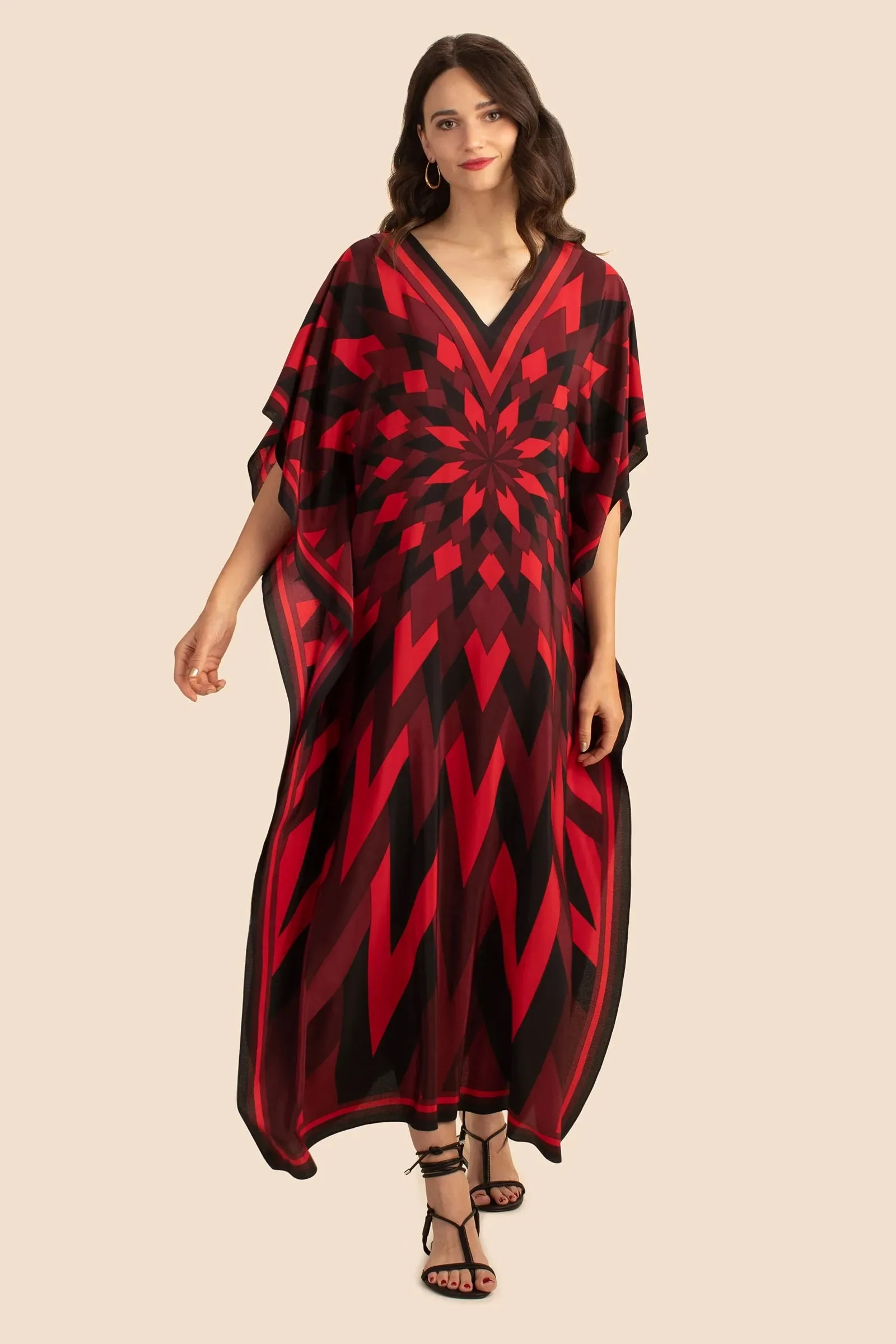 Long Dresses, Silk Crepe Digital Printed Kaftan For Women's