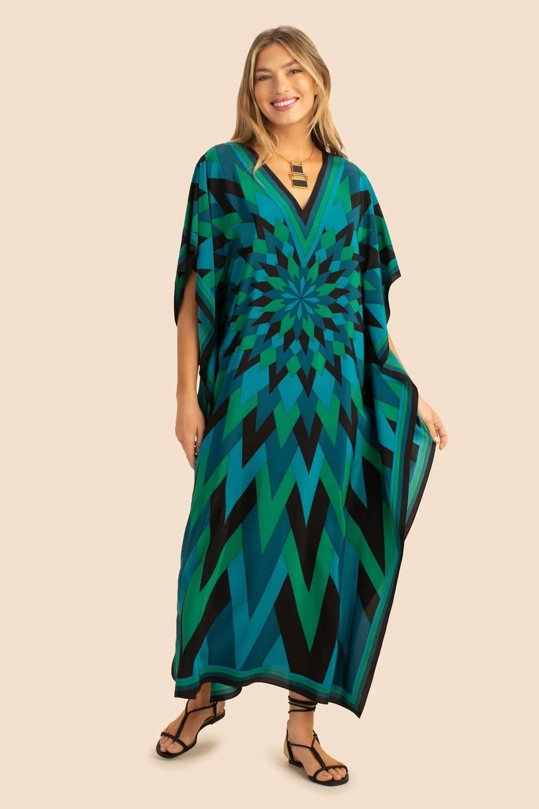 Long Dresses, Silk Crepe Digital Printed Kaftan For Women's