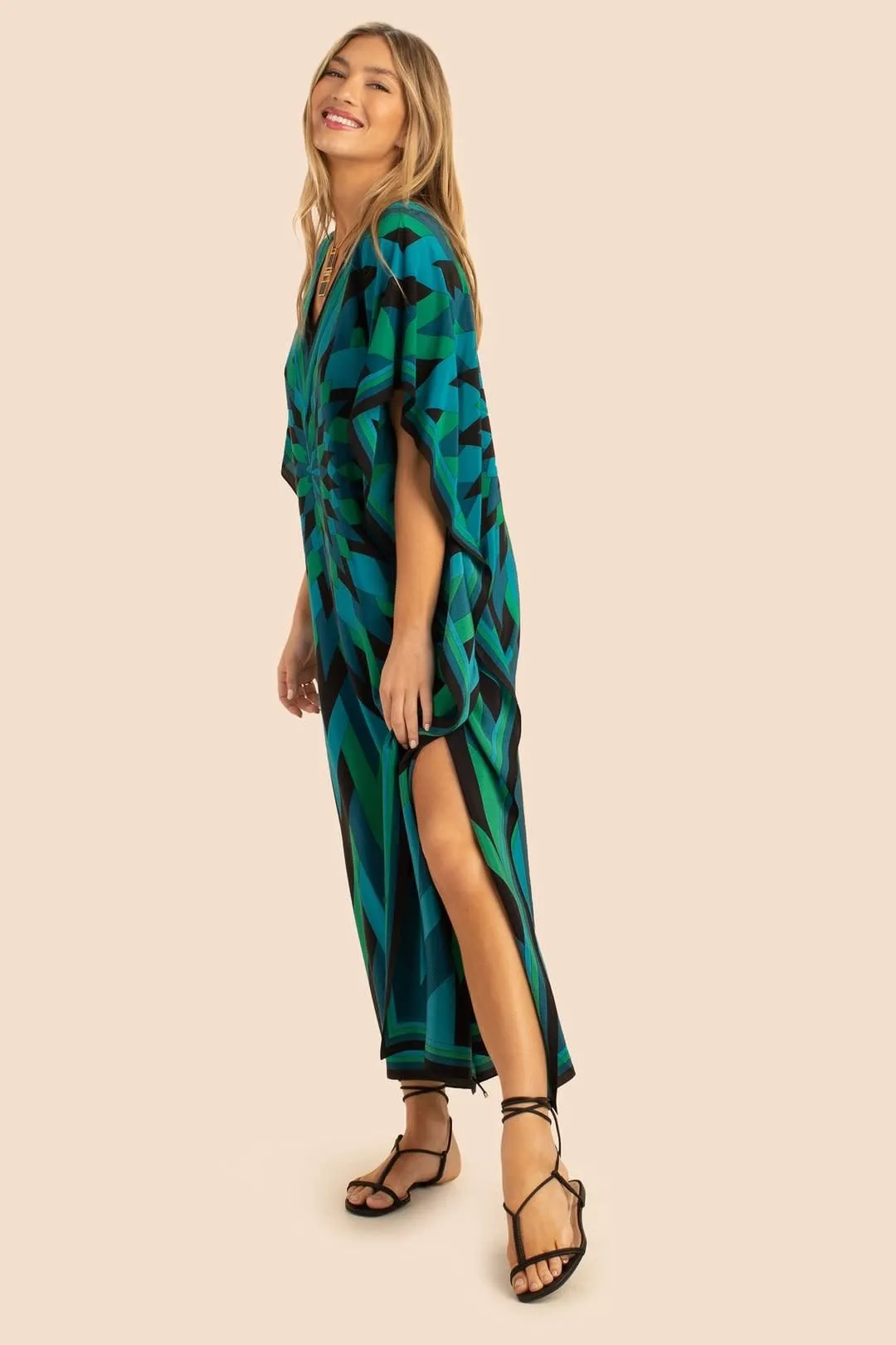 Long Dresses, Silk Crepe Digital Printed Kaftan For Women's
