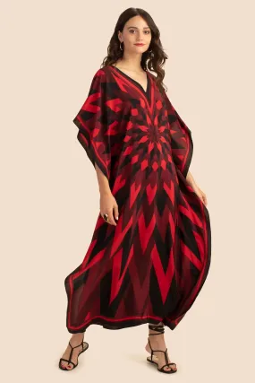 Long Dresses, Silk Crepe Digital Printed Kaftan For Women's